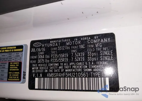 2017 Hyundai Santa Fe Limited Ultimate из США, поврежденный, VIN KM8SR4HF5HU210561